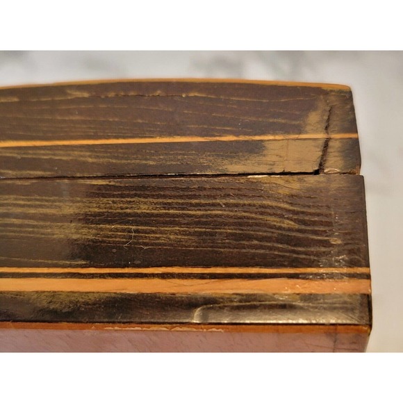 Lacquered Wood Box Marketry Inlaid Domed Hinged Handmade Jewelry Cigarette Box - Picture 9 of 10